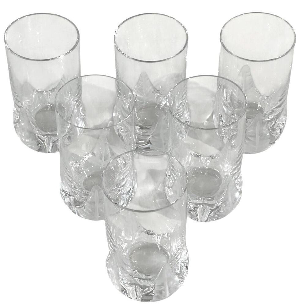 Heavy Crystal Elegant Embellished Frosted 3D Leaf Base Highball Glasses-Set of 6